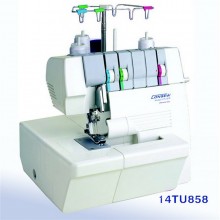 The Consew 14TU858 is a versatile, portable coverstitch machine highly regarded for bringing professional garment finishing to the home sewist or small workshop. It's specifically designed for creating the clean, professional hems seen on t-shirts, activewear, and other knit garments, as well as for decorative topstitching