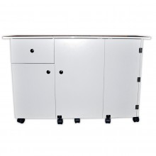 The Sullivans Quilter's Design Table is a versatile, space-saving craft station perfect for quilters and sewists. It features a foldable top with a helpful grid, integrated storage, and lockable casters for easy mobility