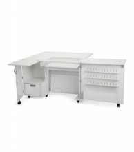 the Kangaroo Kabinets Wallaby II White Sewing Cabinet (often referred to as "Ash White" or simply "White") is a highly popular and compact sewing furniture solution. It's designed to be the smallest cabinet in the Kangaroo line, making it perfect for sewists and quilters with limited space who still want the benefits of a built-in lift and organized storage .