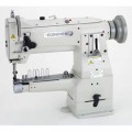 This is a specialized industrial machine featuring a narrow cylinder arm (often called a "pico" or "piping" cylinder) combined with a vertical-axis hook and a vertical-axis bobbin case. It's designed for heavy-duty sewing in tight spaces, such as piping, binding, and attaching trims to cylindrical items .