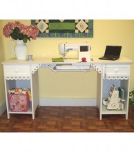 It is a versatile, compact, and stylish sewing furniture piece designed to fit smaller spaces while offering essential features like a built-in machine lift .