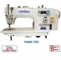 The Consew 7360R-7DD is a high-speed, single-needle industrial lockstitch machine, well-suited for a wide range of materials from light cottons to heavier denim . It comes as a complete package with an assembled table and a direct-drive servo motor, making it a ready-to-use solution for professional sewing environments .